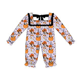 Long sleeves pumpkin bat baby girls Halloween romper