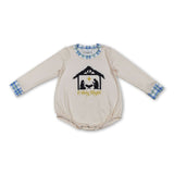 Long sleeves plaid nativity baby boy Christmas romper