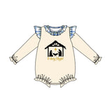 Long sleeves plaid nativity baby girl Christmas romper