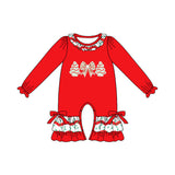 Long sleeves Christmas tree bow baby girls romper
