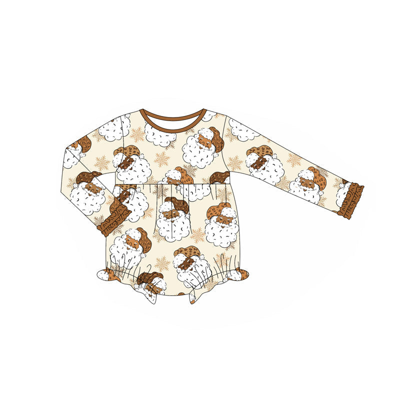 Long sleeves black santa ruffle baby girls Christmas romper