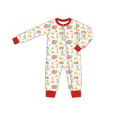 Red long sleeves tractor baby kids farm zipper romper