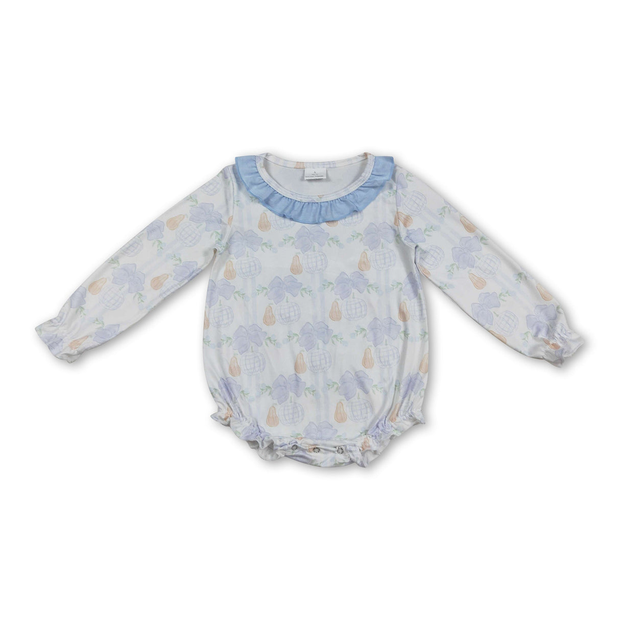 Long sleeves light blue ruffle bow pumpkin girls fall romper
