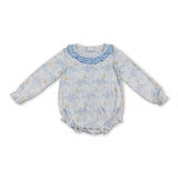 Long sleeves light blue ruffle bow pumpkin girls fall romper
