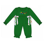 Green long sleeves Christmas lighting bow girls romper
