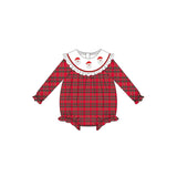 Long sleeves santa red plaid baby girls Christmas romper