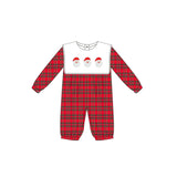 Long sleeves santa red plaid baby boy Christmas romper