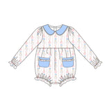 Long sleeves light blue pocket bow pumpkin girls fall romoper