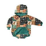 Pumpkin bat patchwork baby Halloween hooded romper