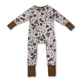 Bull skull cactus pumpkin boy western fall zipper romper