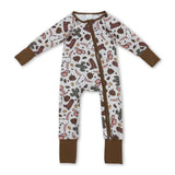 Bull skull cactus pumpkin boy western fall zipper romper