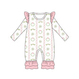 Long sleeves pink bow ornaments baby girls Christmas romper