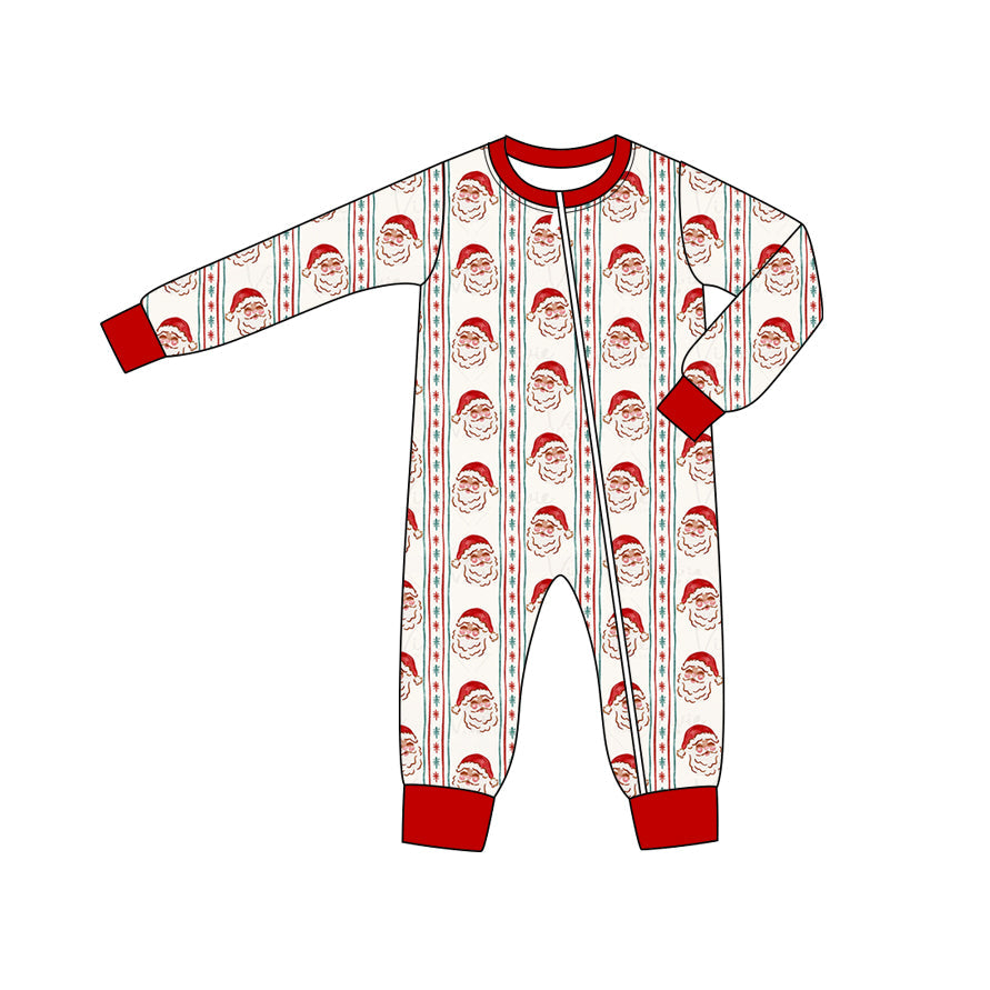 Red long sleeves santa baby kids Christmas zipper romper