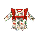 Long sleeves santa bow Christmas tree baby girls romper