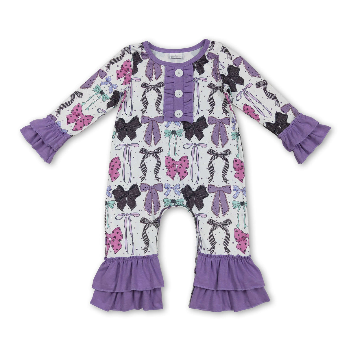 Purple ruffle colorful bows baby girls Halloween romper