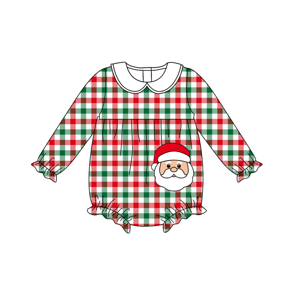 Red green plaid santa baby girl Christmas romper
