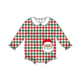 Red green plaid santa baby girl Christmas romper