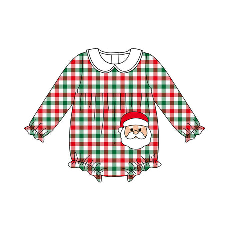Red green plaid santa baby girl Christmas romper