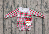 Red green plaid santa baby girl Christmas romper