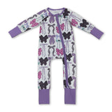 Purple long sleeves colorful bow girls Halloween zipper romper