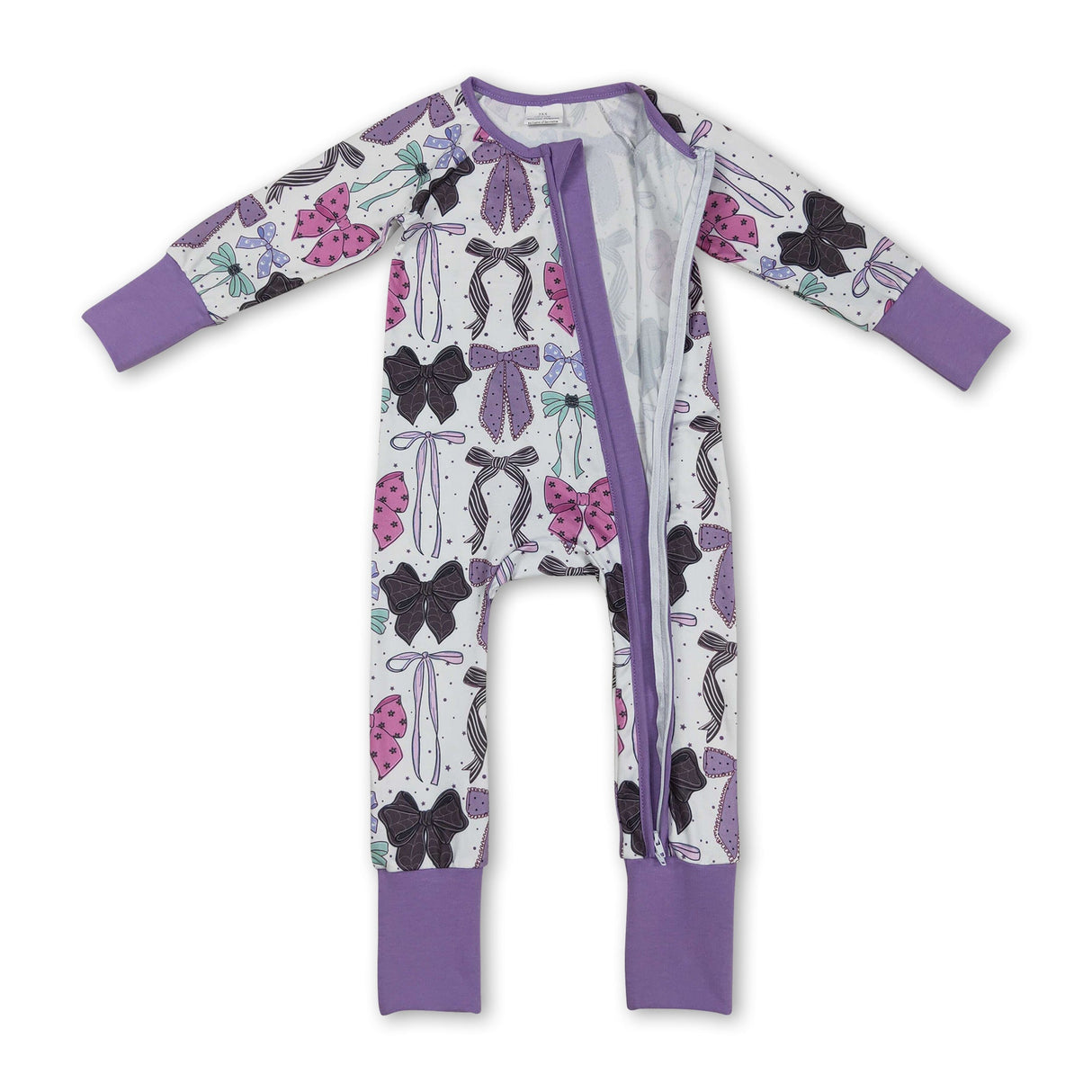 Purple long sleeves colorful bow girls Halloween zipper romper