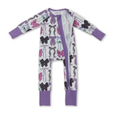 Purple long sleeves colorful bow girls Halloween zipper romper