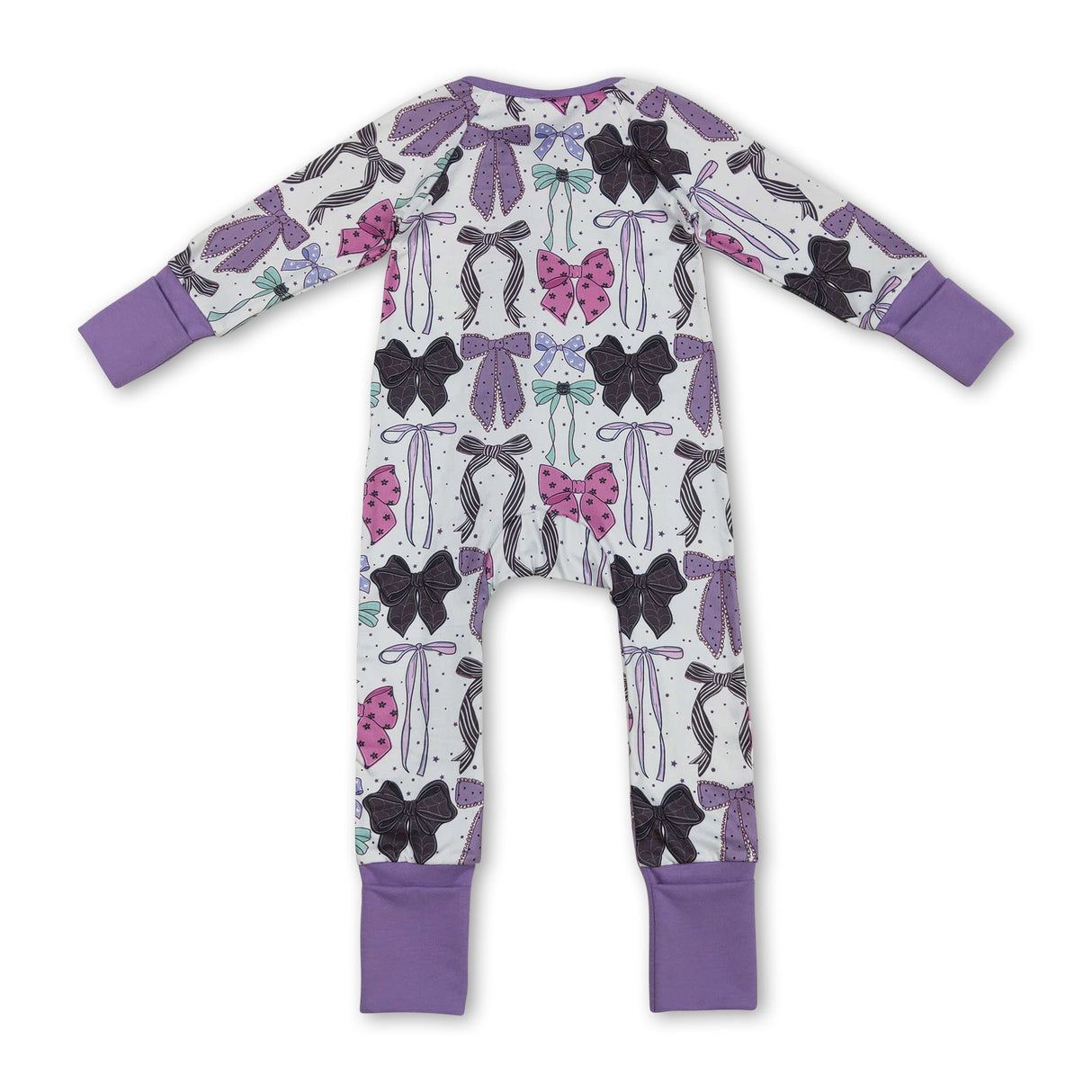 Purple long sleeves colorful bow girls Halloween zipper romper