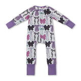 Purple long sleeves colorful bow girls Halloween zipper romper