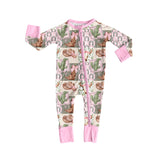 Pink long sleeves bow boots cactus baby zipper romper