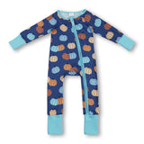 Blue long sleeves pumpkin baby boy fall zipper romper