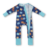 Blue long sleeves pumpkin baby boy fall zipper romper