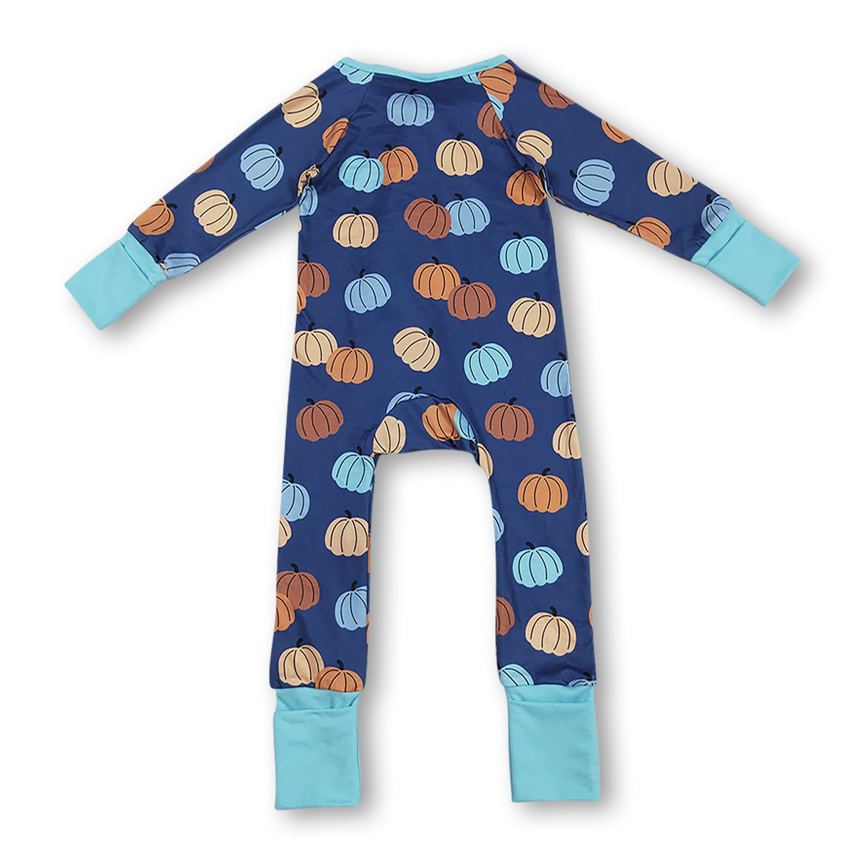 Blue long sleeves pumpkin baby boy fall zipper romper