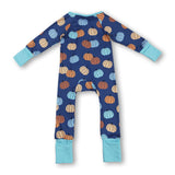 Blue long sleeves pumpkin baby boy fall zipper romper