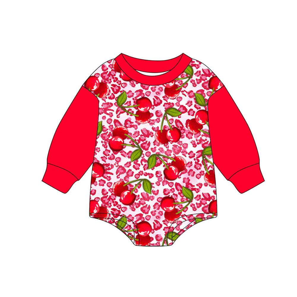 Long sleeves cherry leopard baby girls romper