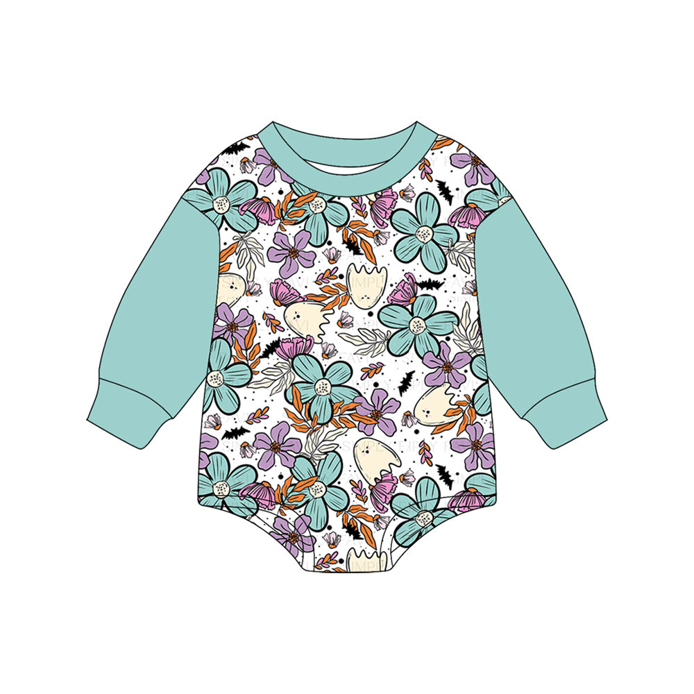 Long sleeves ghost floral baby girls Halloween romper
