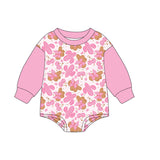 Pink long sleeves cactus bow western baby romper