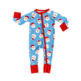 Long sleeves light blue santa baby Christmas zipper romper