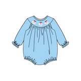 Blue long sleeves santa smocked baby girls Christmas romper