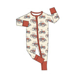 Long sleeves red tractor farm baby zipper romper