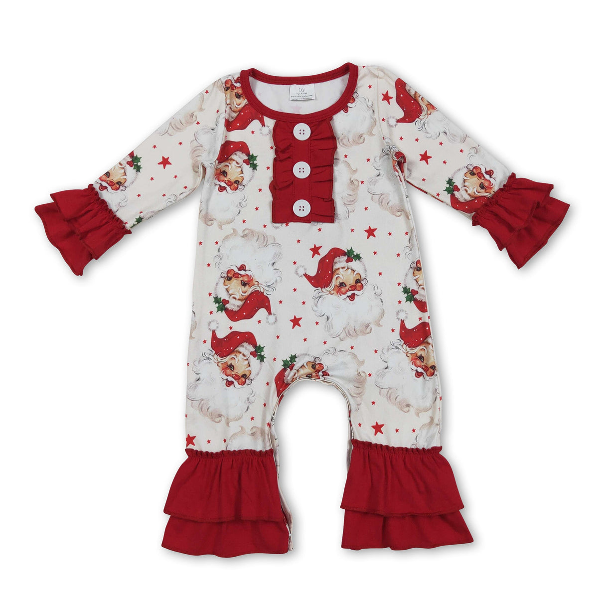 Red ruffle long sleeves santa baby girls Christmas romper