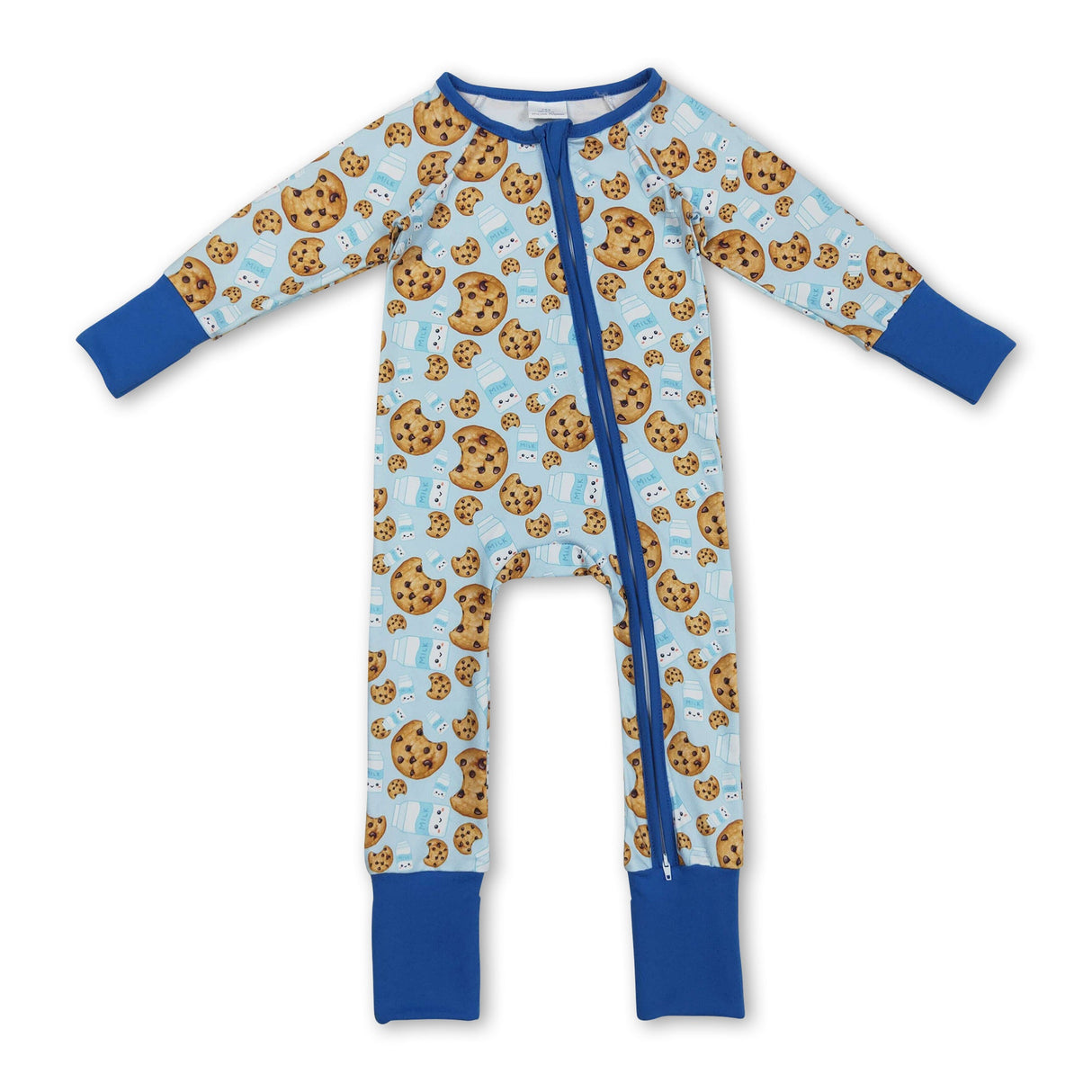 Long sleeves cookie milk blue baby boy Christmas zipper romper