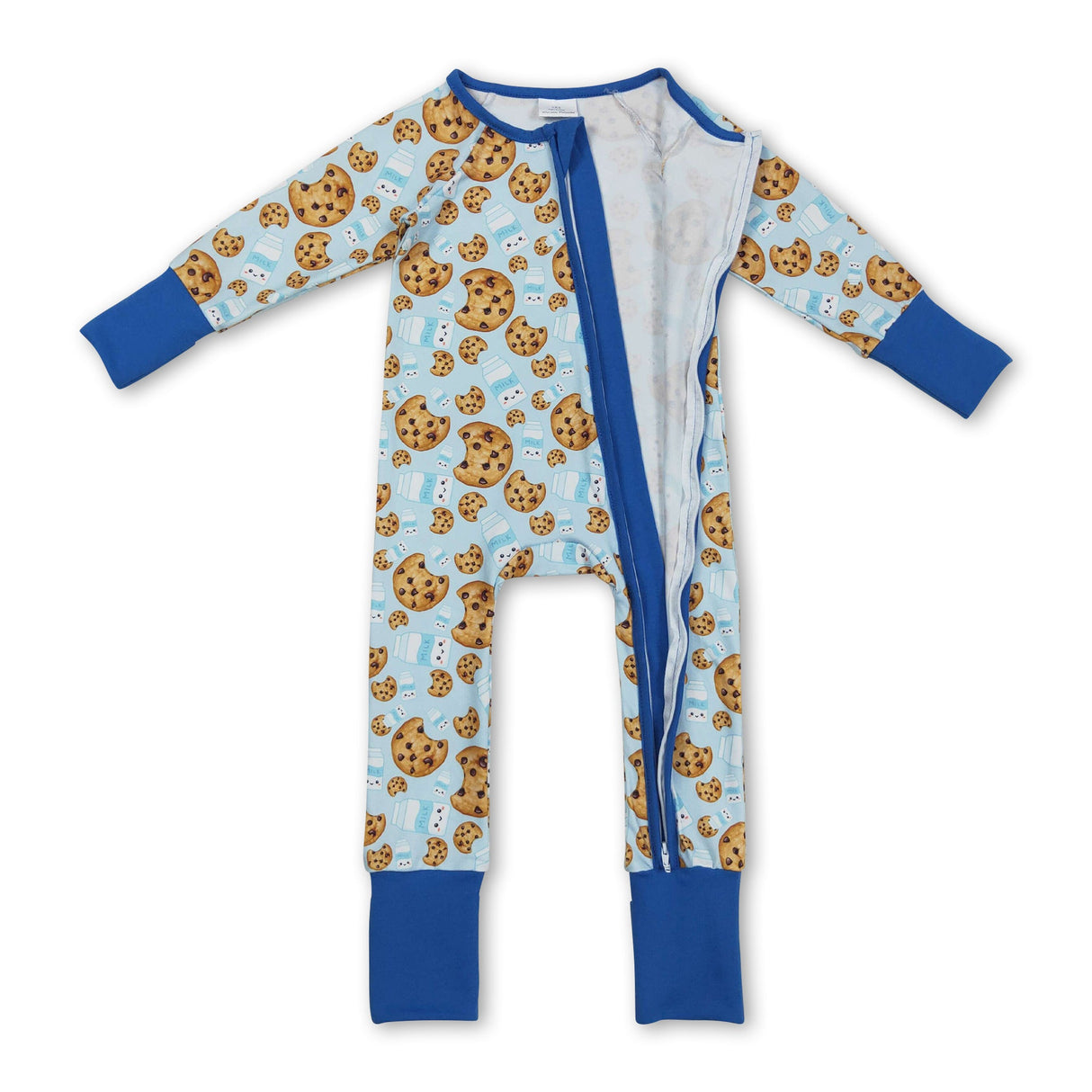 Long sleeves cookie milk blue baby boy Christmas zipper romper