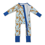 Long sleeves cookie milk blue baby boy Christmas zipper romper