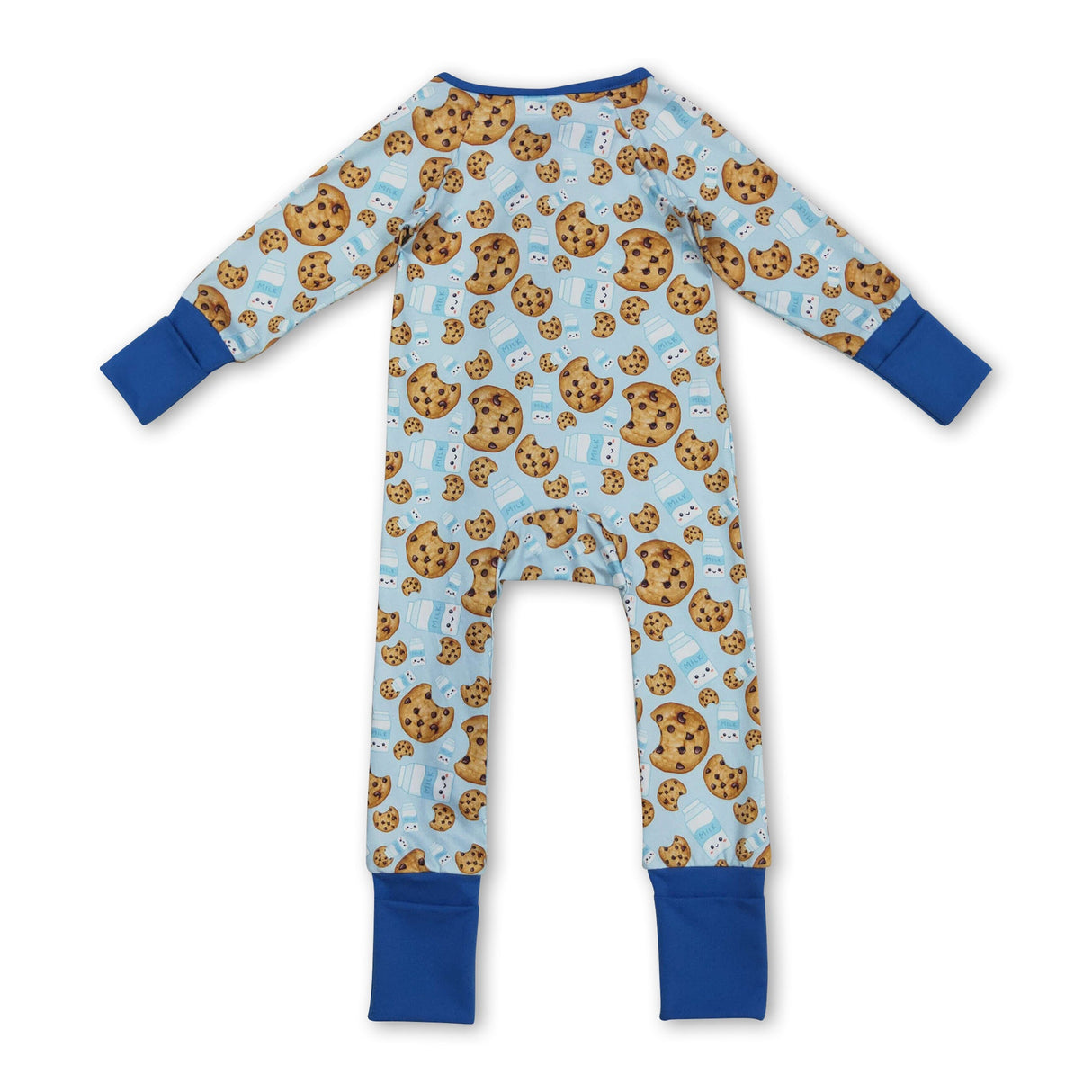 Long sleeves cookie milk blue baby boy Christmas zipper romper