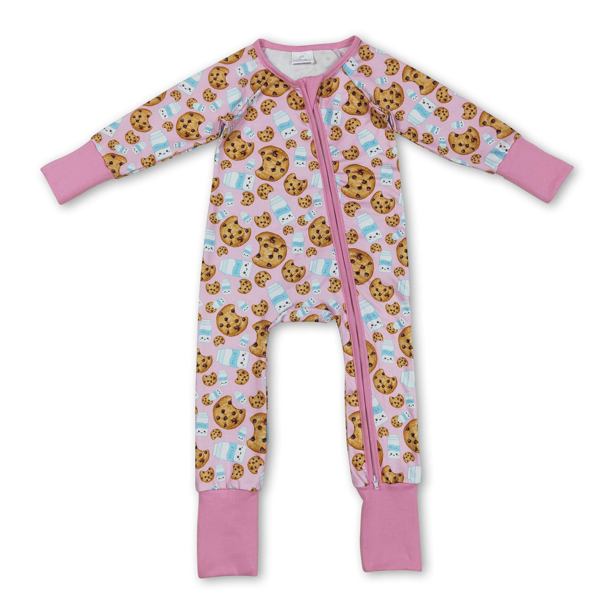 Long sleeves cookie milk pink baby girl Christmas zipper romper