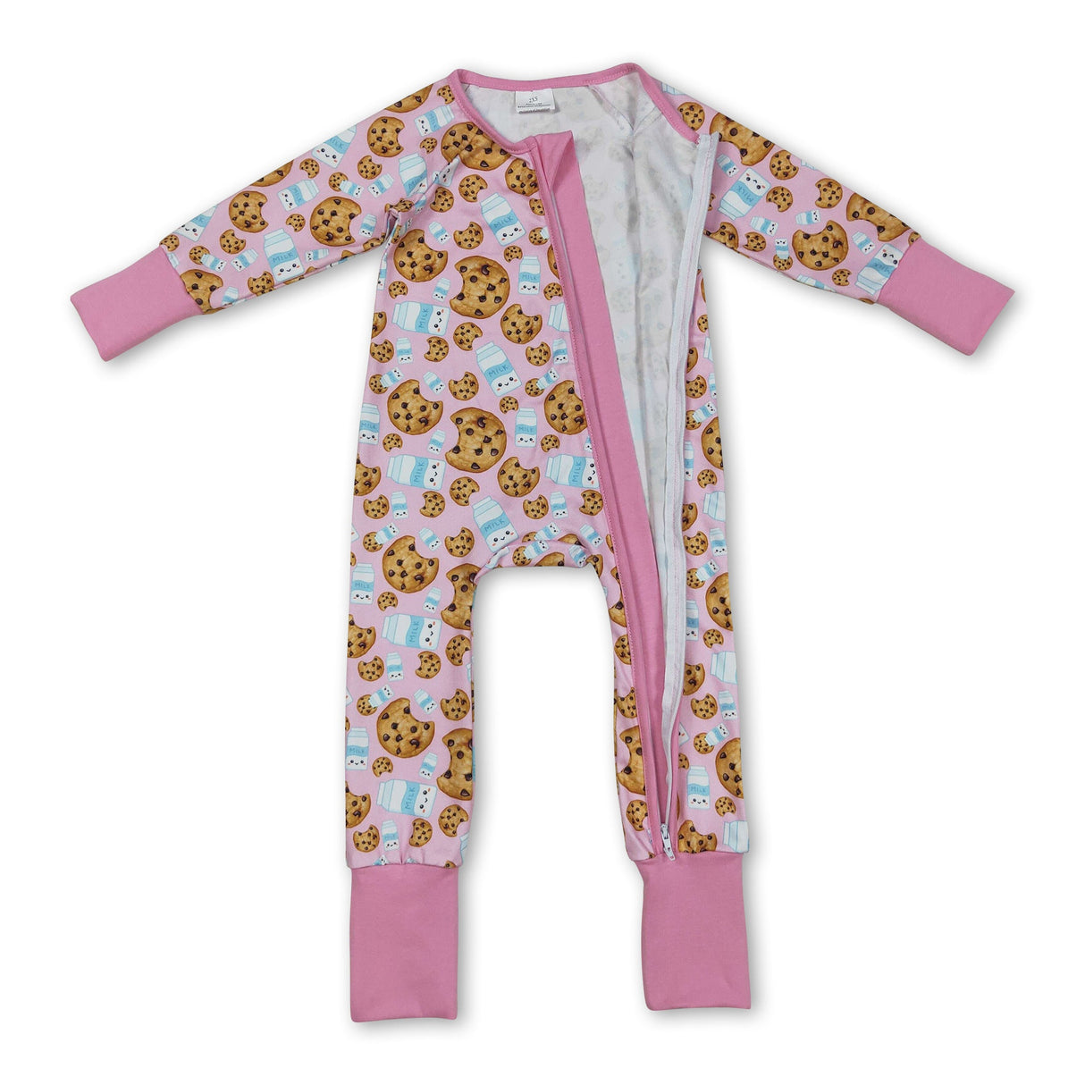 Long sleeves cookie milk pink baby girl Christmas zipper romper