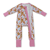 Long sleeves cookie milk pink baby girl Christmas zipper romper
