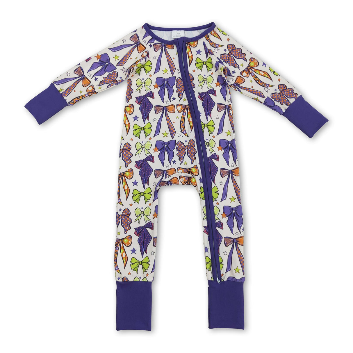 Purple green orange bows witches girls Halloween zipper romper