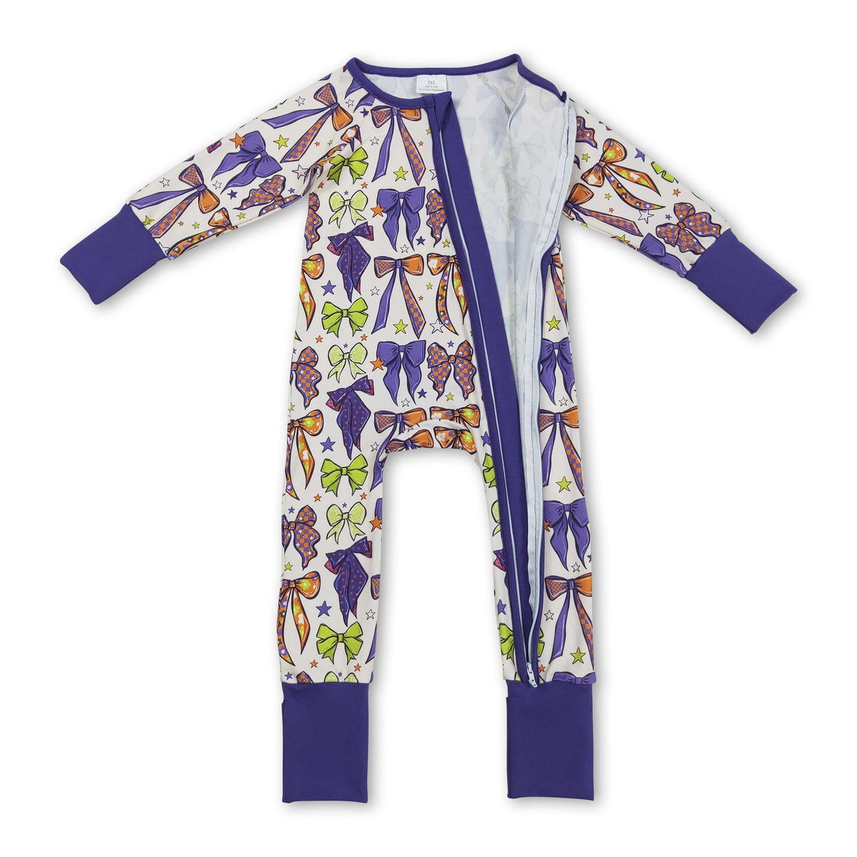 Purple green orange bows witches girls Halloween zipper romper