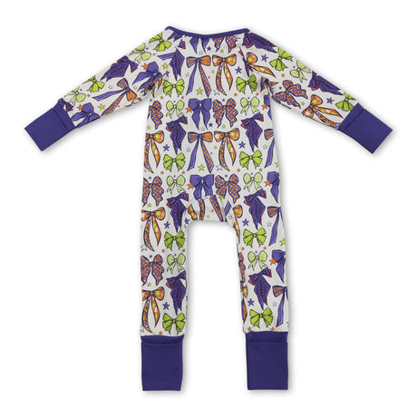 Purple green orange bows witches girls Halloween zipper romper